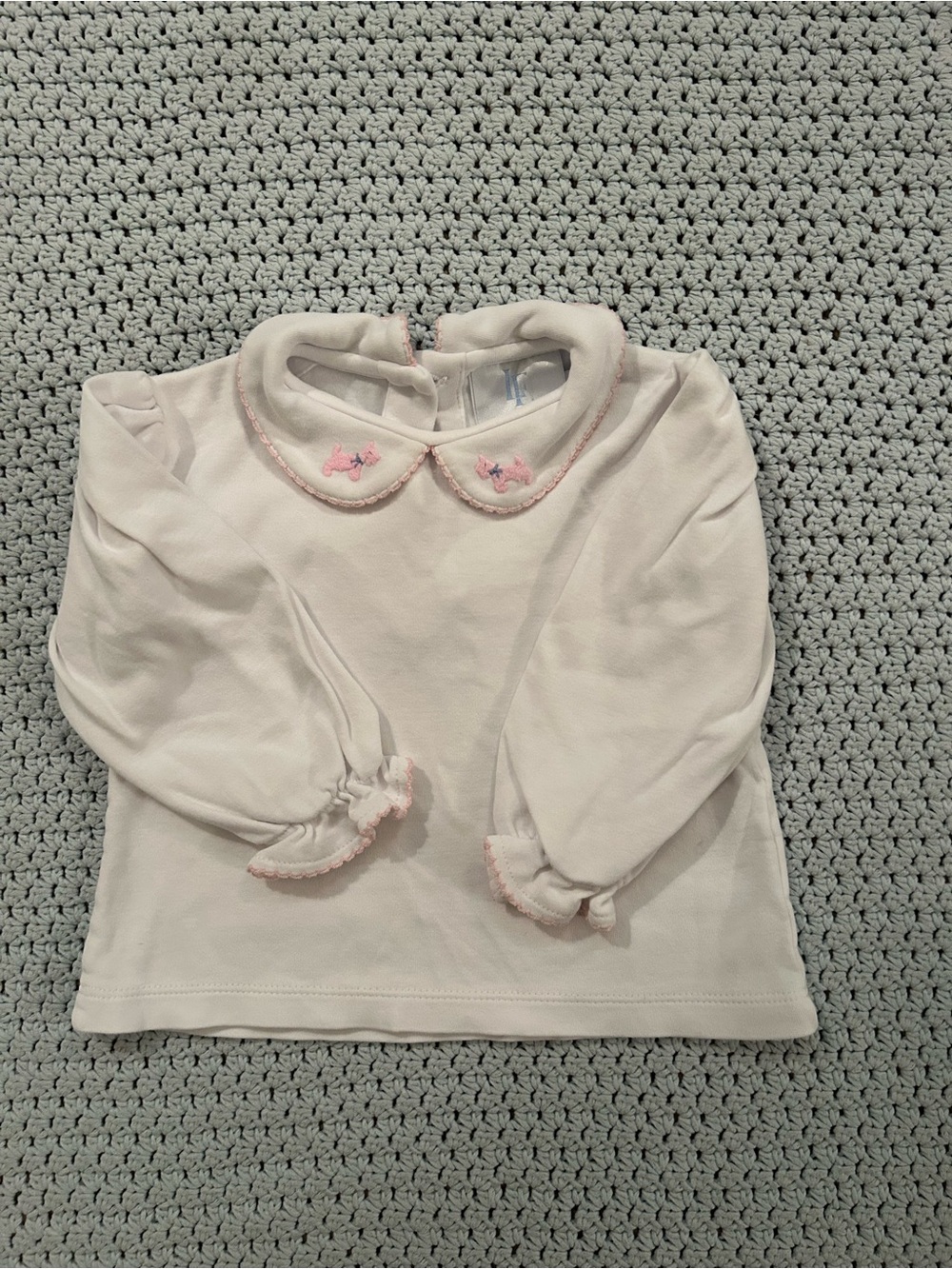 Little English white Long-Sleeve Pima Cotton Top with Pink Trim and Scottie Dogs